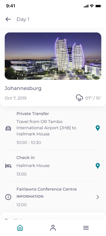 TravelKey high fidelity design: day itinerary