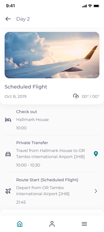TravelKey high fidelity design: flight day