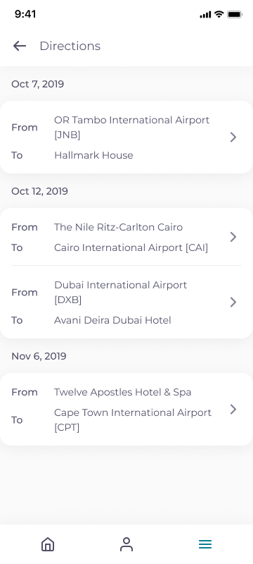 TravelKey high fidelity design: directions overview