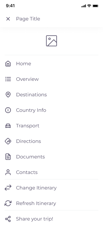 TravelKey wireframe: itinerary navigation